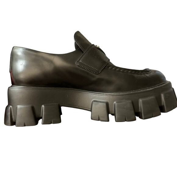 Prada - Brushed Leather Monolith Loafers - Black - Size 41 (10 Women’s) - Picture 7 of 13